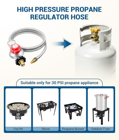 DPB 6FT Adjustable High Pressure Braided Propane Regulator with Hose - size: 6FT