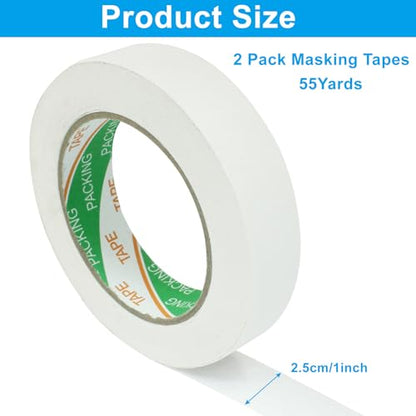 White Masking Tape, 2 Rolls, 1" x 55 Yards - color: White