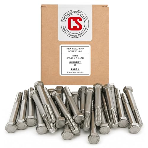 Chenango Supply 3/8-16 x 3 Stainless Steel Hex Head Bolts - size: 3/8-16x3"(25pcs)