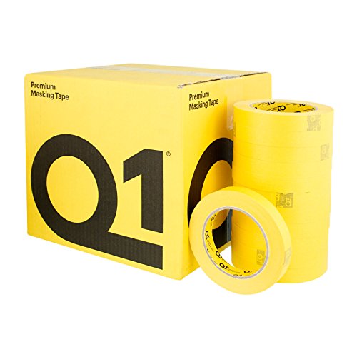 Q1 - 3/4 inch (18mm X 55m) Premium High Performance Automotive Yellow Masking Tape - High Temperature - Case of 48 Rolls - color: 1-Case, size: 3/4 Inch