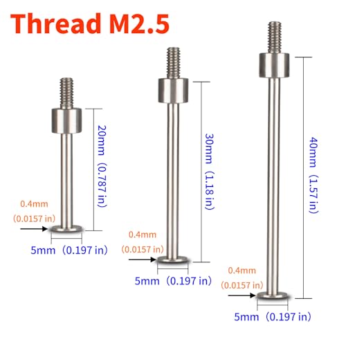 Flat Contact Points Set for Dial Indicator Depth Gauge M2.5 Thread 0.4mm Thickness 5mm Diameter (L20/L30/L40mm)