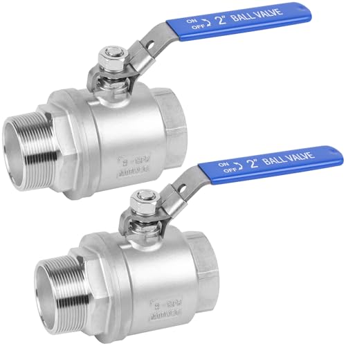 YADIAN 2 Pack 2 Inch Male x Female NPT Ball Valve 304 Stainless Steel Full Port Heavy Duty Shut Off Valve with Blue Vinyl Insulation Handle and Locking Device for Water, Oil, and Gas, 1000WOG - size: 2 Inch