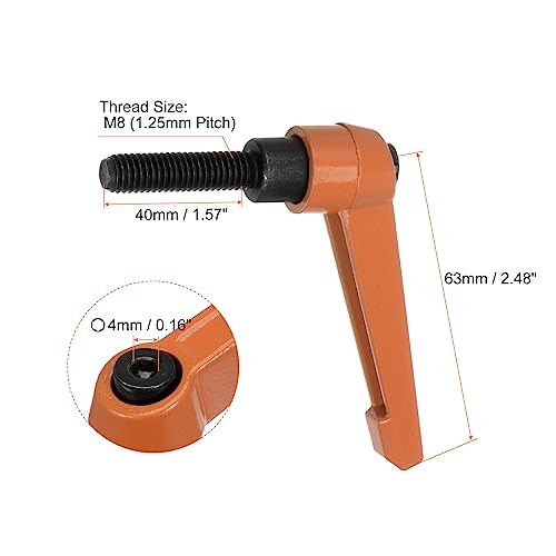 HARFINGTON 4pcs Adjustable Clamping Lever Handles M8 x 40mm Male Thread Bolt Knobs Rotating Screw Locking Quick Release Ratchet Push Button Handle, Orange - size: M8 x 40mm