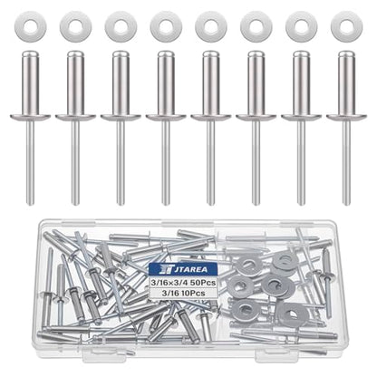 60pcs 3/16" x 3/4" Stainless Steel Pop Rivets with Stainless Steel Washers 4.8 x 20mm Blind Rivet Assortment Kit - size: 3/16*3/4