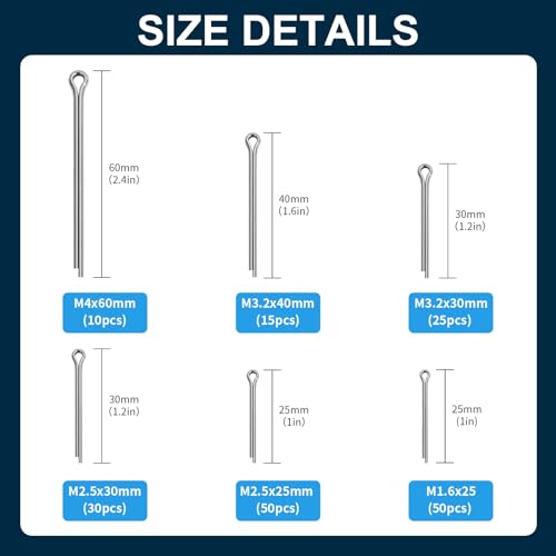 180pcs Premium 304 Stainless Steel Cotter Pin Assortment Kit, 6 Sizes Heavy Duty Cotter Pins, Hardware Pins for Automotive, Machinery, Lawn Mowers, and DIY Projects - size: cotter pin(split pin)