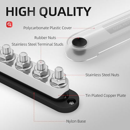 DAIERTEK 600A Power Distribution Block 12V Bus Bar Terminal Block 6 x 3/8" Terminal Studs 12 Volt Marine Bus Bar with Cover Positive & Negative for Automotive Car Boat Solar System - color: BB600-T6M10-C-RB