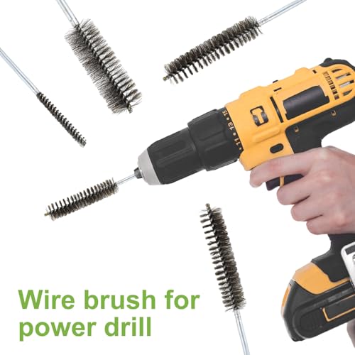HARFINGTON 4pcs Wire Bore Brush Set 8 Inch Length 1.6 Inch Shank Stainless Steel Bristles Cleaning Brush for Clean Car Part Tube Kitchen Garage - size: 8 x 1.6 Inch