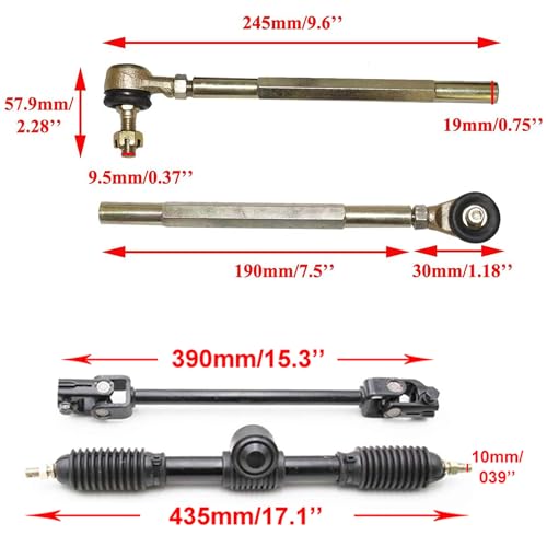 PRO BAT 270mm/10.6'' Go Kart Front Steering Wheel Assembly - size: 10.6'' Steering Wheel 16.5'' Gear Rack Pinion Kit