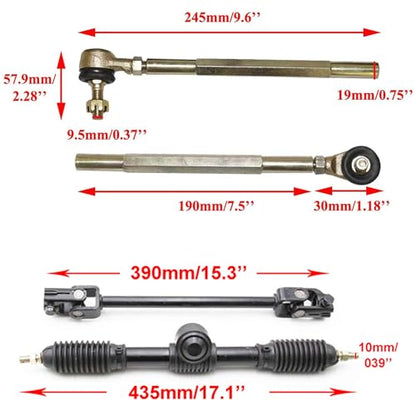 PRO BAT 270mm/10.6'' Go Kart Front Steering Wheel Assembly - size: 10.6'' Steering Wheel 16.5'' Gear Rack Pinion Kit