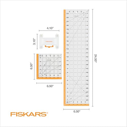 Fiskars 3-Piece Ruler & Connector Set, 6.5" x 6.5" & 6.5" x 24.5" Rulers - size: 6.5" x 6.5" and 6.5" x 24.5"