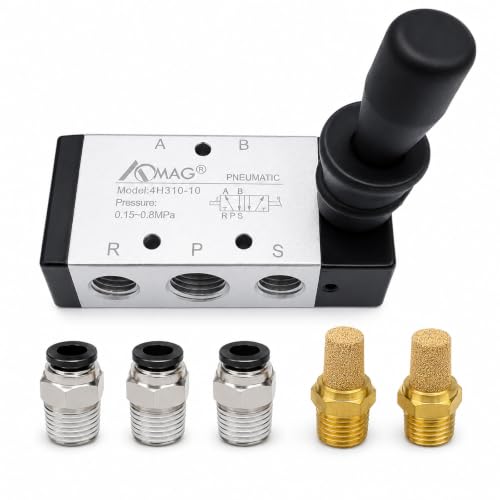 AOMAG Pneumatic 3/8" PT 5 Way 2 Postion Air Hand Lever Operated Valve Pneumatic Solenoid Valve Manual Control Push-Pull 4H310-10 - size: 3/8" PT