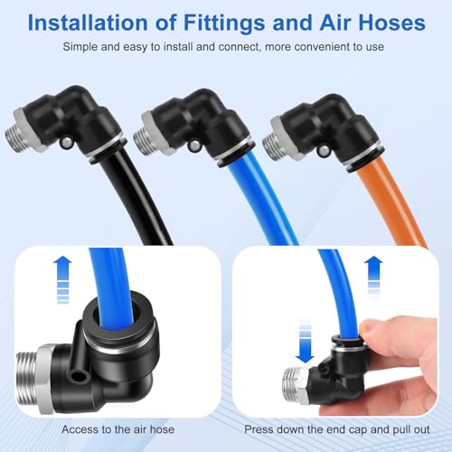 CNAODUN 12 Pcs Push to Connect Fittings 1/2 Inch Tube OD x 3/8 Inch NPT Thread Pneumatic Male Straight and Elbow Quick Connect Air line fittings - size: 1/2"OD x 3/8"NPT