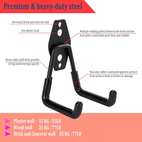 4 Pack Garage Hooks Heavy Duty, Garage Tool Organizer Wall Mount - size: 2.8 inch