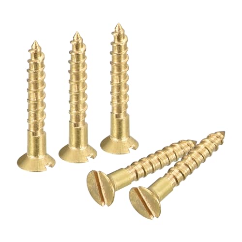 uxcell Brass Wood Screws, 30Pcs M1.6 x 10mm Slotted Drive Flat Head Self Tapping Screw Countersunk for Woodworking Furniture - size: M1.6 x 10mm