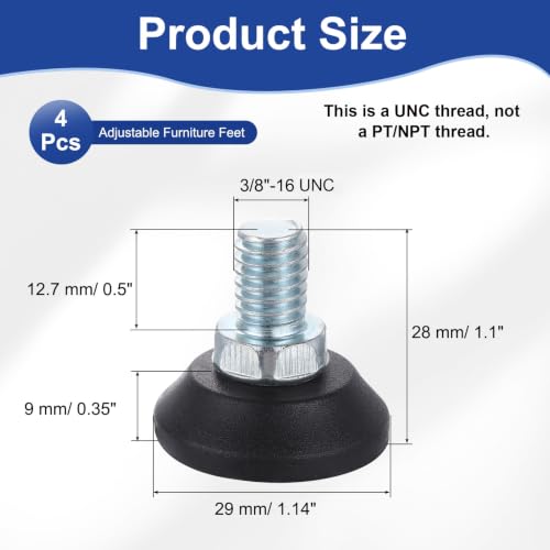 uxcell 3/8"-16 Thread Furniture Feet Levelers, 4Pcs 12.7mm l Adjustable Furniture Feet Screw in Threaded Leveling Leg Screw on Chair Foot Glides Leveling for Table Chair Cabinet Black - size: 3/8"-16 12.7mm