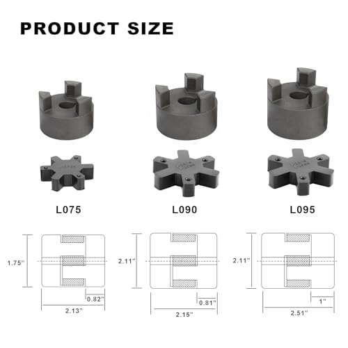 5/8" to 3/4" L075 Flexible 3-Piece L-Jaw Coupling Coupler Set & Rubber Spider for Log Wood Splitter Hybrid Equipment (Pack of 3) - size: 5/8" and 3/4" (Pack of 3)
