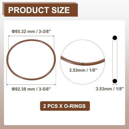 Fluorine Rubber O-Rings 3-5/8" OD, 3-3/8" ID, 1/8" Width 2PCS - size: 3-5/8" OD, 3-3/8" ID, 1/8" Width
