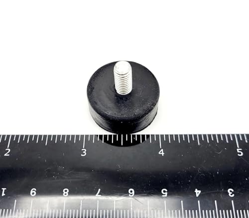 M6 Rubber Feet Bumpers 25 mm (1") Round Vibration Dampeners with M6 × 1.0 Thread 12 mm (½) Long Zinc-Plated Steel Stud Equipment Levelers for Tables Machinery Cabinets (4 Pack)