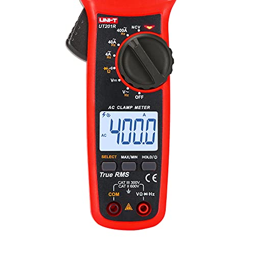 UNI-T UT201R Digital Clamp Meter AC Current TRMS HVAC Amp Ohm Volt Meter Clamp On Multimeter Auto Ranging 4000Counts AC Current Frequency NCV AC DC Voltage Frequency Resistance Continuity Diode Tester - size: UT201R