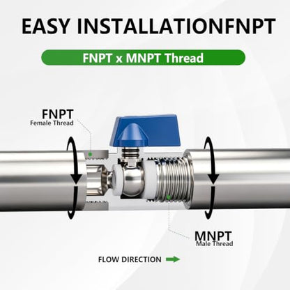 3 Pack 3/8" Mini Ball Valve, 304 Stainless Steel FNPT x MNPT Shut Off Valve - size: 3/8 Inch