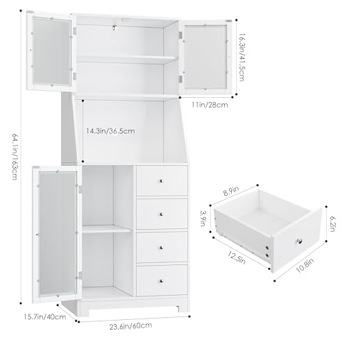 BOTLOG 64'' Kitchen Pantry Storage Cabinet, Tall Kitchen Storage Cabinet with Microwave Stand, Hutch Cabinet with Adjustable Shelves, for Dining Room (White) - color: White