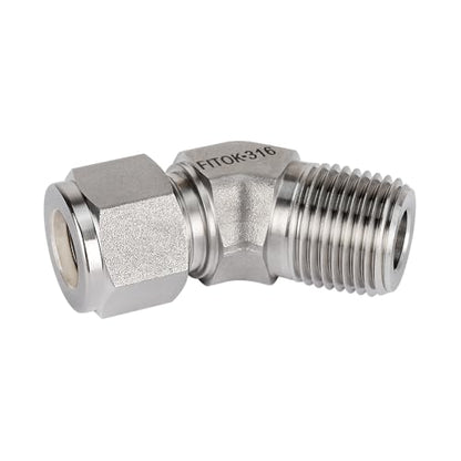 316 Stainless Steel Compression Tube Fitting 45 Degree Elbow 1/2" Tube OD x 1/2" Male NPT 6700 psi, SS-VM-FL8-NS8 - size: 1/2" OD x 1/2" MNPT