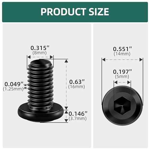 20Pcs M8-1.25 x 16mm Flat Head Socket Cap Screws Bolts 304 Stainless Steel Black Zinc Plated Furniture Bolts, Fully Threaded M8 Bolt with Hex Spanner - size: M8 x 16mm