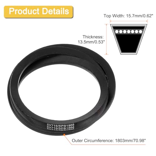 uxcell 5V710 V-Belt, Classic Wrapped Rubber V-Belt 71" Outside Circumference x 0.62" Width x 0.53" Height for Industrial Machinery Equipment, Black - size: 5V710