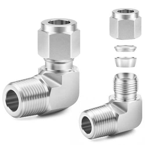 ChillWaves 304 Stainless Steel Compression Tube Fitting, 1/4" OD x 1/4" NPT Male 90 Degree Elbow Compression Union Connector(2-PACK) - size: 1/4" OD x 1/4" MNPT