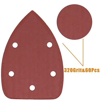 60 Pcs 320 Grit Mouse Detail Sander Sandpaper, Aluminum Oxide Mouse Sander Pads 5 Hole Palm Sander Pads Sanding Sheets for 140mm Mouse Sander - size: 320 Grit