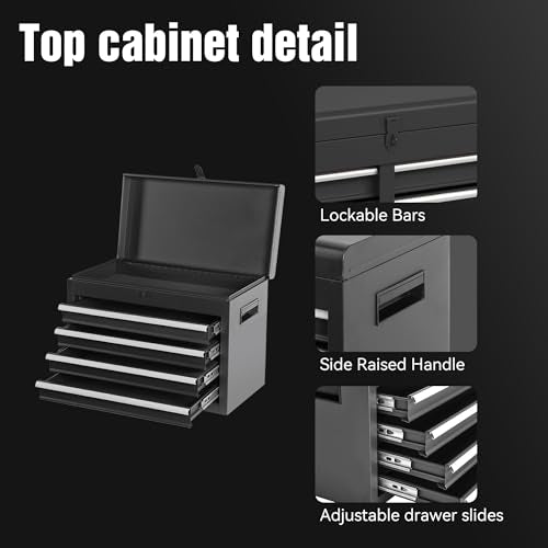 5-Drawer Rolling Tool Chest with Detachable Top Toolbox - color: Black, style: 5 drawer-detachable