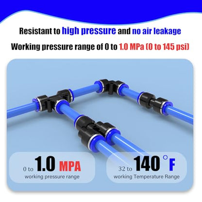 30-PACK 1/2" Tube OD Tee Push to Connect Fittings,PE-1/2 3 Way Pneumatic Quick Connect Air Line Push Lock Hose Fittings - size: 1/2"OD/BLUE