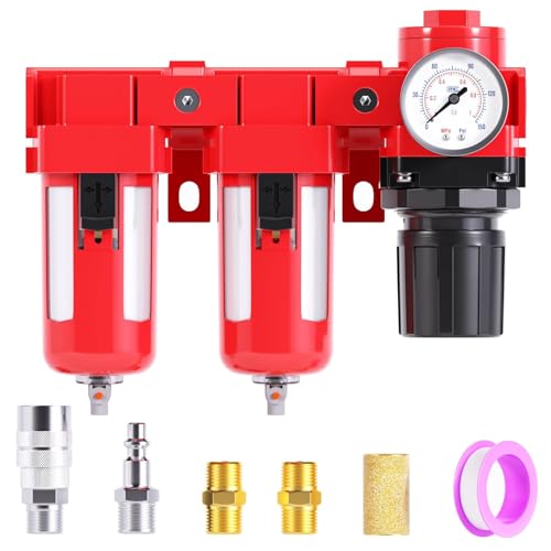 TAILONZ PNEUMATIC 3/4 Inch NPT 150PSI 3 in 1 Air Filter Pressure Regulator Combo Piggyback, Air Tool Compressor Filter, 5 Micron Filter Element(Manual Drainage) - size: 3/4 Inch NPT