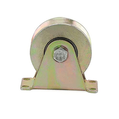 LEXININ 4 PCS 3 Inch V Groove Track Roller, 45# Steel Sliding Gate Casters Wheels with Bracket, V-Shaped Bracket Roller for Sliding Doors, Industrial Machines, Wire Rope Rail