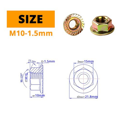 M10-1.5mm Anti-Loosening Serrated Hex Flange Lock Nuts (Yellow Zinc Plated, Full Thread) - 20 Pcs - size: M10-1.5(20PCS)