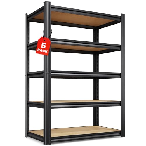 Set of 5 71"H Garage Shelving-5 Tier Garage Storage Shelves,Adjustable Heavy Duty Metal Shelving Unit and Storage Large Rack,Utility Steel Shelf For Warehouse Industrial Pantry Basement 32"Wx14"D - size: 32"Wx14"Dx71.2"H