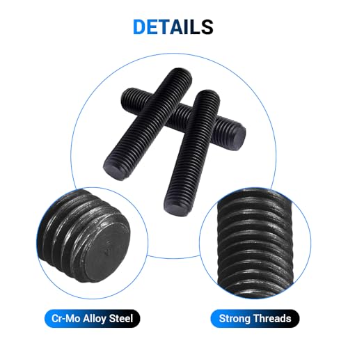 10pcs M12*75mm Fully Threaded Stud, Grade 10.9 Carbon Steel Black Oxide Finish Long Threaded Rod Bar for Furniture Industrial Maintenance Connection Fasteners - size: M12*75-10PCS