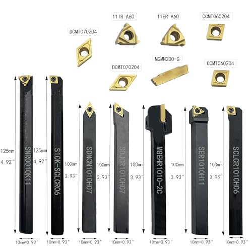 Indexable Lathe Turning Tool 3/8”10mm 7PCS Metal Lathe Tools+21PCS Carbide Inserts，Carbide Lathe Tools ，Lathe Tools，Hard Alloy Cutting Tools and Blades Used and Boring mini Lathe Tools+10pcs Screw