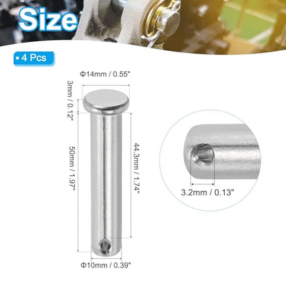 PATIKIL 10 x 50 mm Single Hole Clevis Pins, 4 Pcs 304 Stainless Steel Flat Head Pin for Hitch Pin Lock Link Hinge Systems, Silver - size: 10 x 50 mm