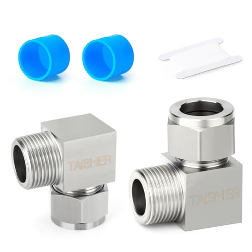 TAISHER 2PCS 304 Stainless Steel Square 90 Degree Compression Tube Pipe Fitting Connector, 3/8" Tube OD x 1/4" NPT Male Adapter - size: 3/8" OD x 1/4" MNPT