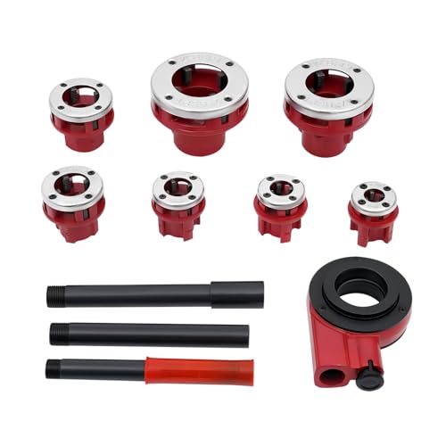 Ratchet Pipe Threader Kit, 7 Dies 3/8"-2" BSPT Carbon Steel Red Hand Tool