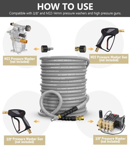 Pressure Washer Hose 75FT with 3/8'' Quick Connect, 4200 PSI - color: Gray, size: 75FT