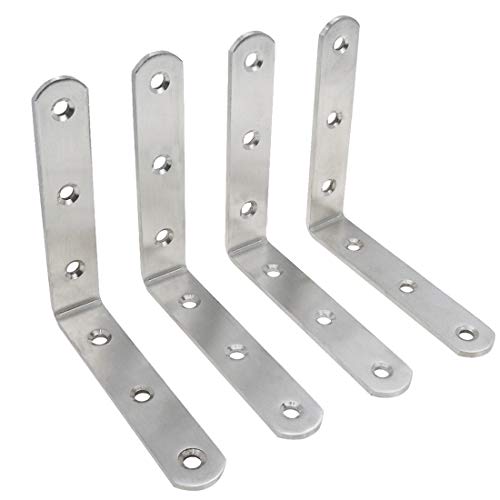 90 Degree Corner Brace Joint Right Angle Bracket L Shaped Bracket 100mm/3.9" x 100mm/3.9" - Pack of 4 - color: Silver, size: 3.94" x 3.94"
