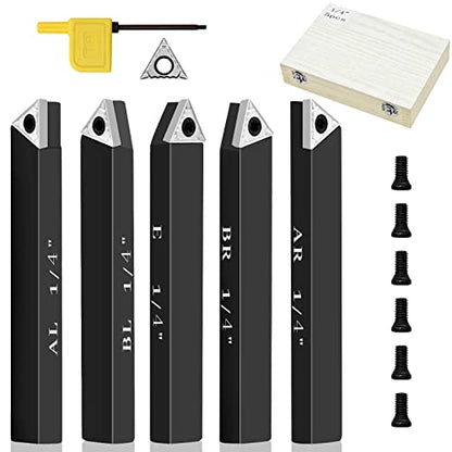 1/4" Indexable Carbide Turning Inserts Holder Set for Machining Lathes - size: 1/4 in