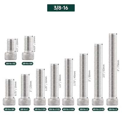 3/8-16 x 5/8" Socket Head Cap Screws (20 pcs), 304 Stainless Steel 18/8, Allen Hex Drive, Home Entertainment Furniture Screws, Fayeploo (with Hex Spanner) - size: 3/8-16 x 5/8"