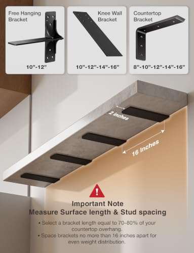 BATODA 16” Countertop Support Steel Brackets (2 PCS), Heavy Duty L Bracket - size: 16 Inch