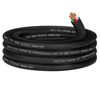 25ft 18/4 Wire SJOOW Portable Power Cable,18 Gauge 4 Conductor SJOOW Cord - size: 25 FT, style: 18AWG(4-Conductor)