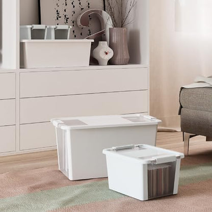 Curver Set of 3 Small VersaBox Plastic Organization and Storage Box with Secure Latching Lid, White - size: Small