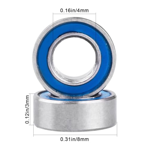 10pcs MR84-2RS Ball Bearings - Miniature Deep Groove Ball Bearing Double Blue Rubber Sealed Chrome Steel for RC Cars/Planes/Drone/Robotics and Small Electric Motors(4x8x3mm) - size: 4x8x3mm MR84-2RS