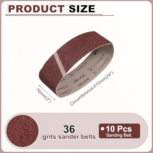HARFINGTON 3 x 24 Inch Sanding Belts, 10 Pcs 36 Grits Aluminum Oxide Abrasive Belt Sander File Belt for Woodworking, Metal Polishing, Knife Sharpener - size: 3 x 24 Inch(36 Grit)